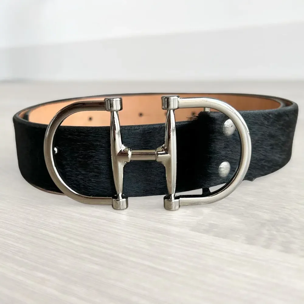 Brave Leather Kasi Hair-On Belt 32 Black Calf Hair Silver Equestrian Buckle EUC - Picture 11 of 13